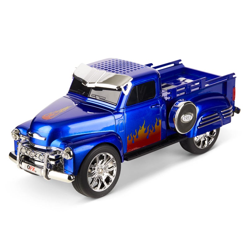 QFX Bluetooth 1953 Hot Rod Pickup Truck Replica Speaker, 3-inch Speakers, Hands Free Link, Built-in Microphone, FM Radio and LED Party Lights, Blue - BT-1953 BL - Image 1